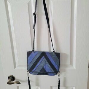Navy/blue Zara Woman patchwork suede leather crossbody bag